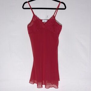 Vintage Unmentionables Sheer Red Mesh Lace Lingerie Slip Dress XL